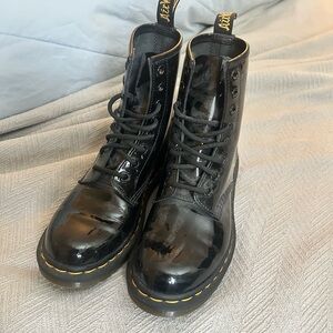 doc marten patent black leather boots